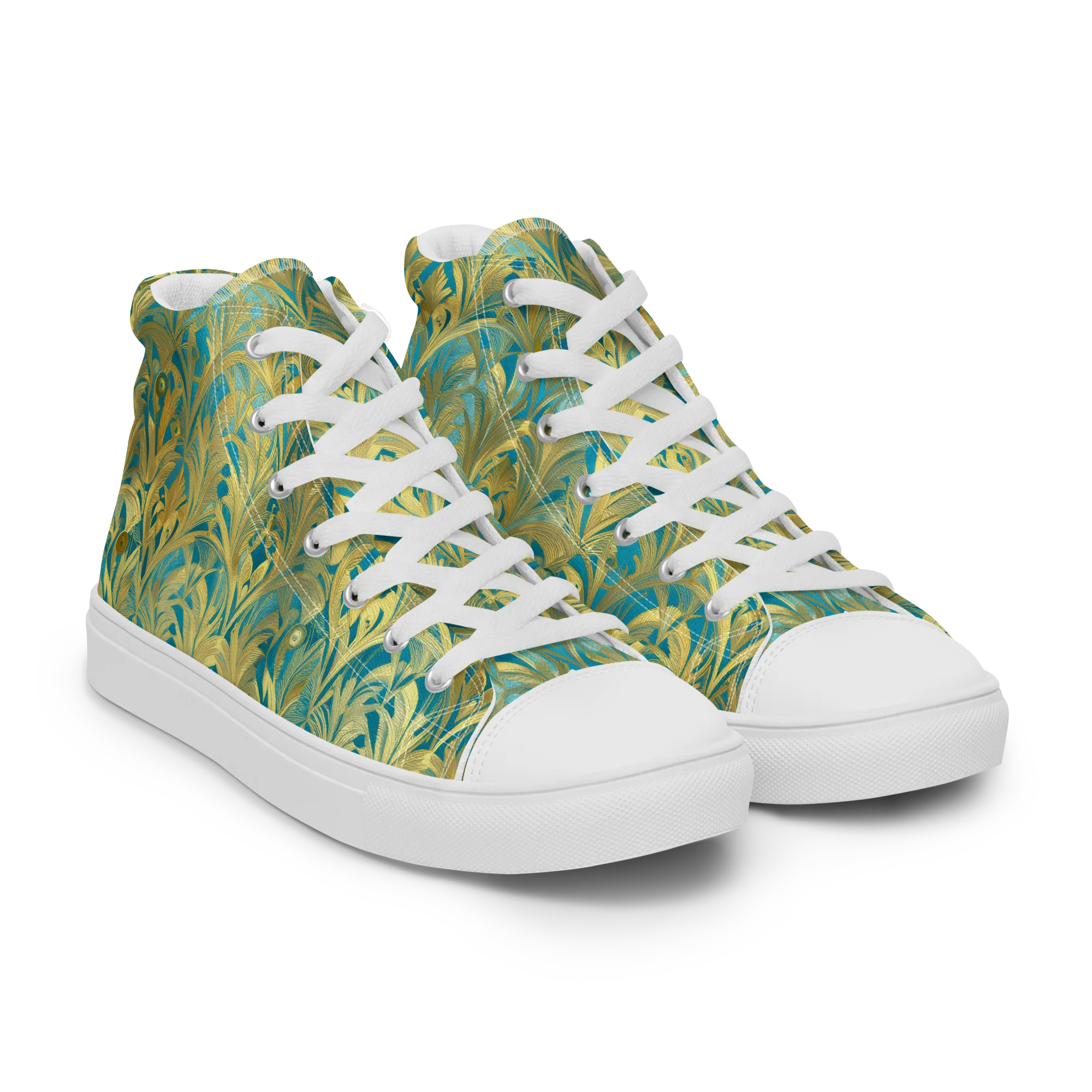 Turquoise Plumage on Women's High Top Canvas Shoes — Right Front