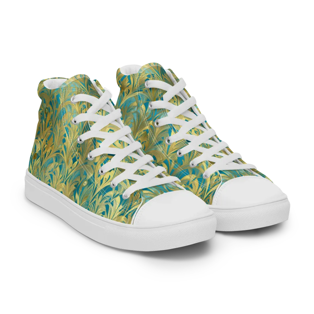 Turquoise Plumage on Women's High Top Canvas Shoes — Right Front