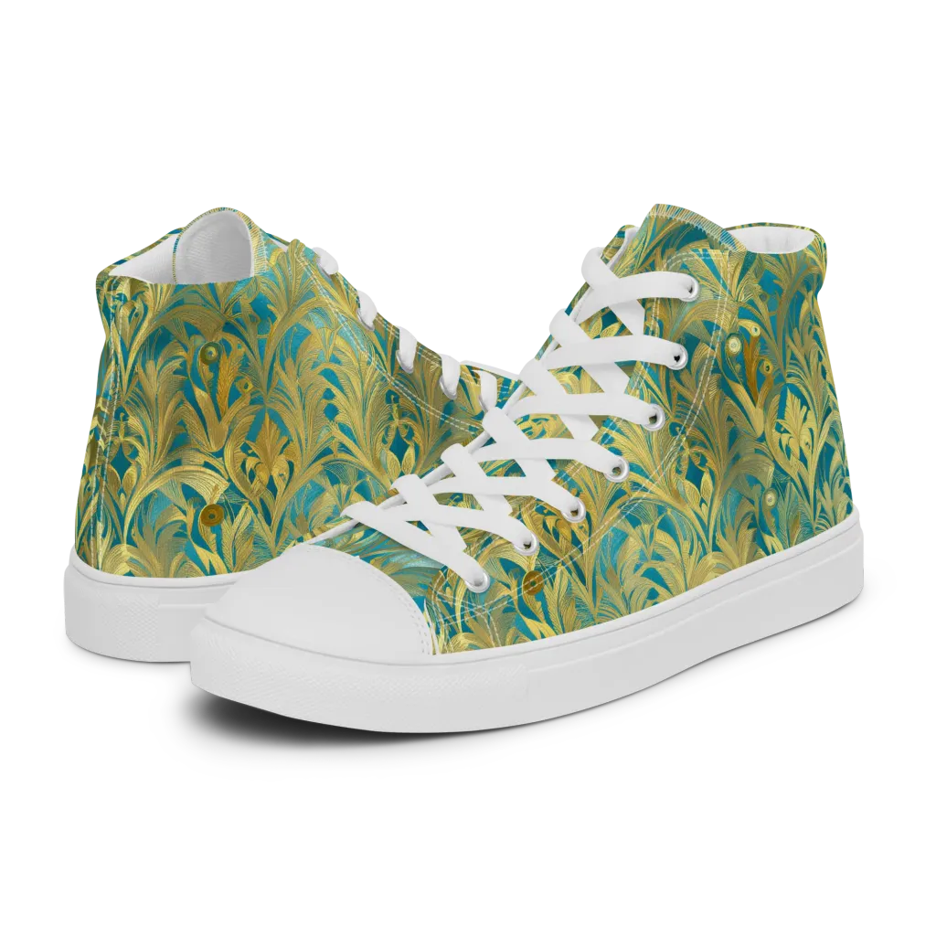 Turquoise Plumage on Women's High Top Canvas Shoes — Left