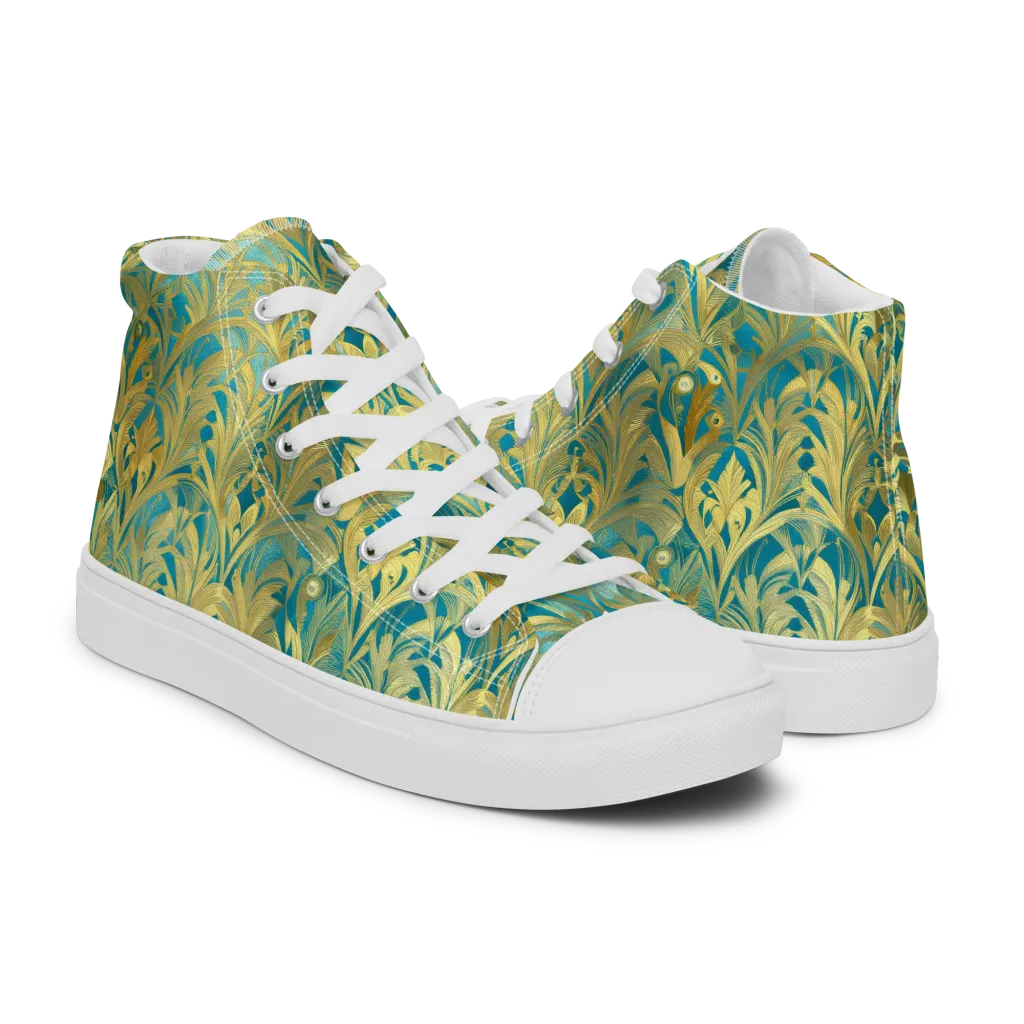 Turquoise Plumage on Women's High Top Canvas Shoes — Right