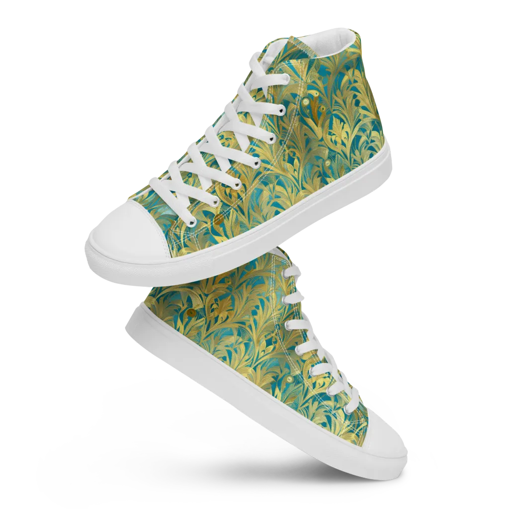Turquoise Plumage on Women's High Top Canvas Shoes — Front