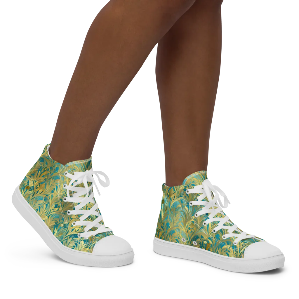 Turquoise Plumage on Women's High Top Canvas Shoes — Right