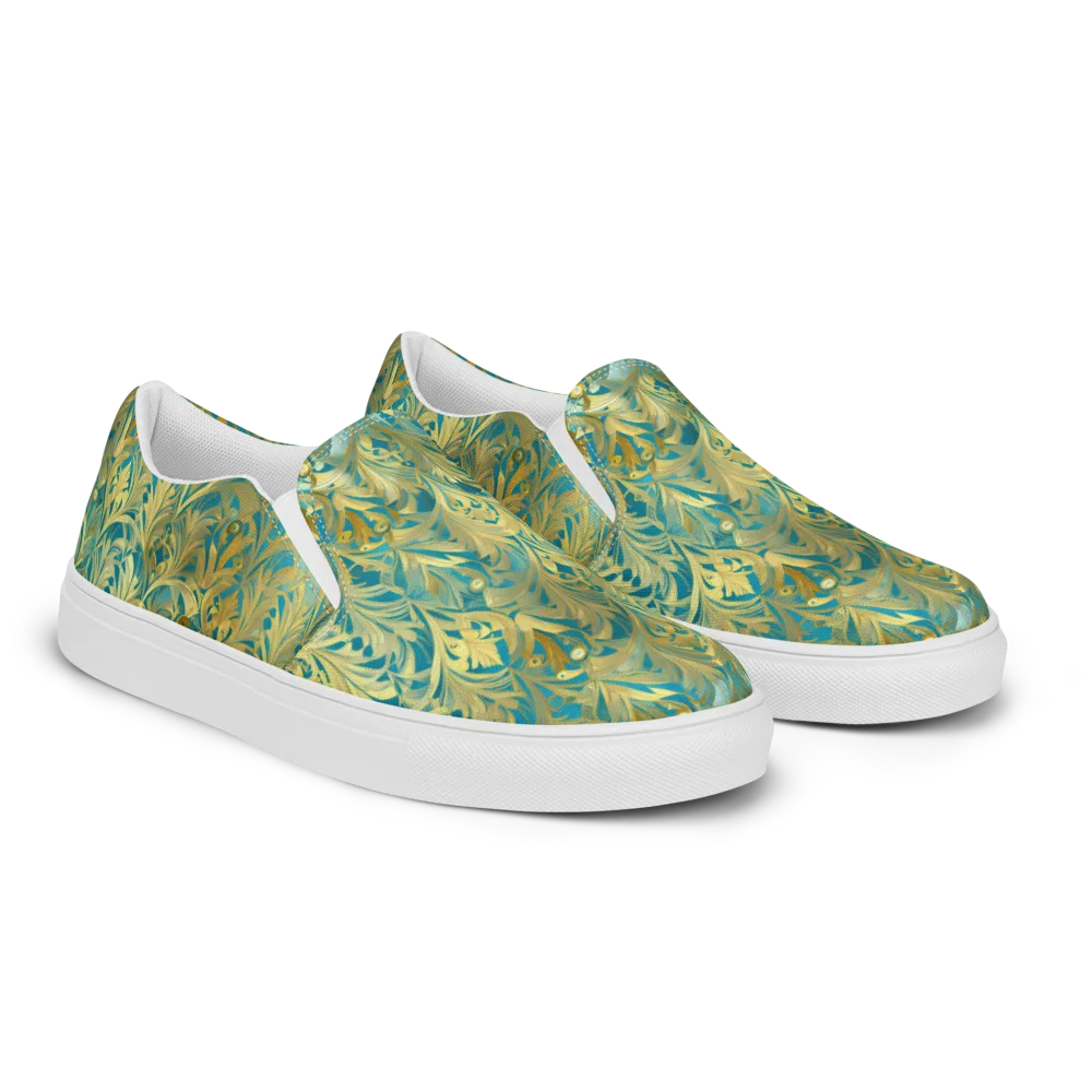 Turquoise Plumage on Men's Slip-On Canvas Shoes — Right Front
