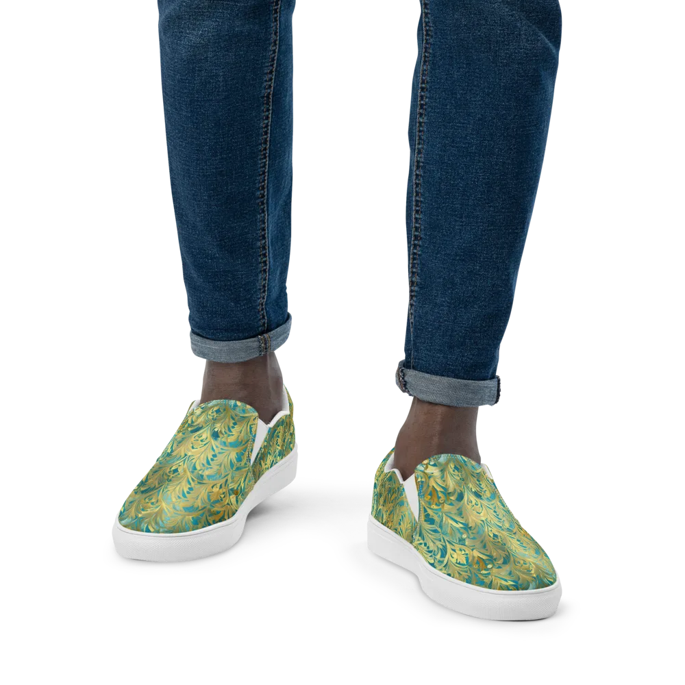 Turquoise Plumage on Men's Slip-On Canvas Shoes — Front