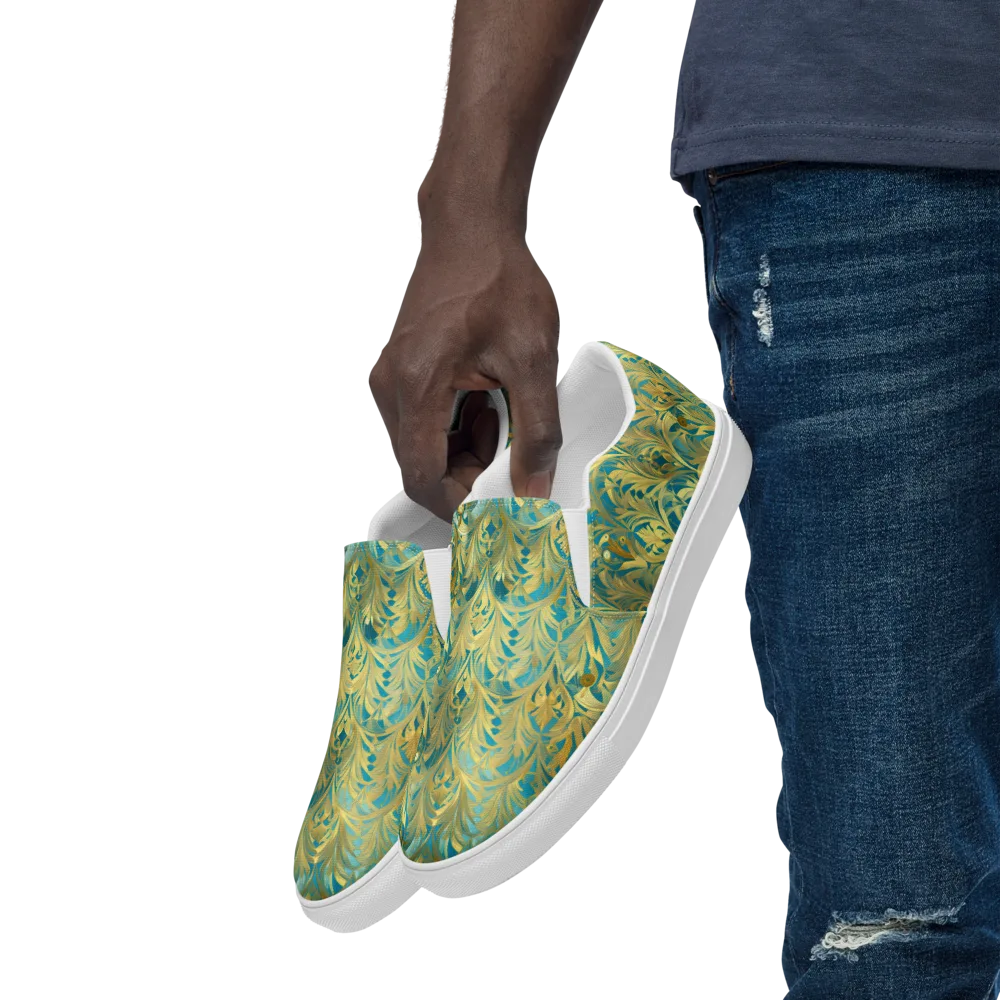 Turquoise Plumage on Men's Slip-On Canvas Shoes — Left Front