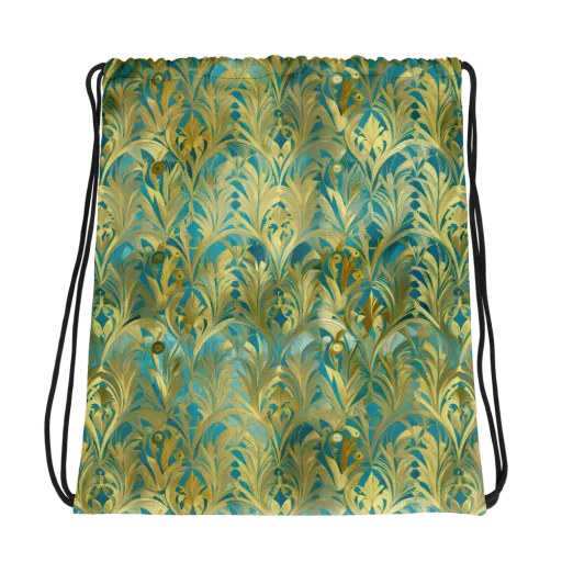 Turquoise Plumage on a Drawstring Bag