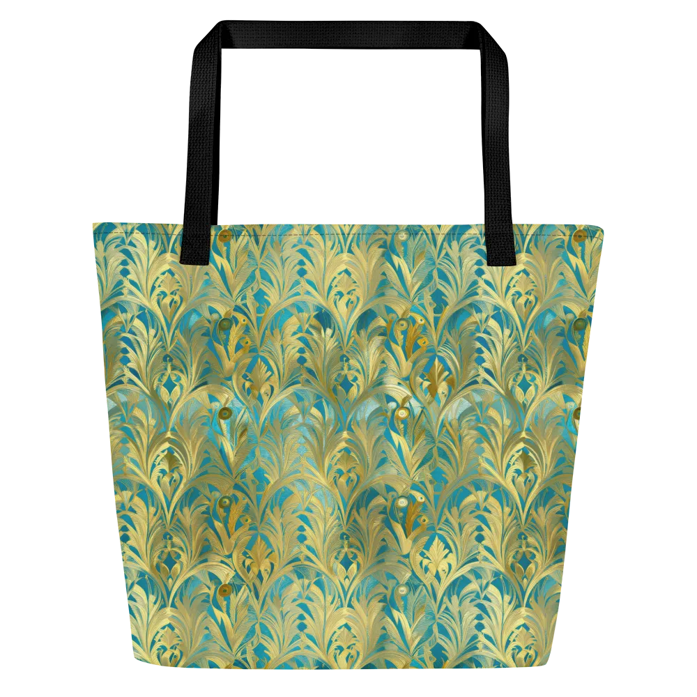 Turquoise Plumage on Large Tote Bag W/ Pocket — Front
