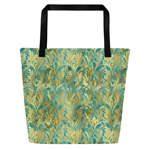 Turquoise Plumage on a Large Tote Bag W/ Pocket
