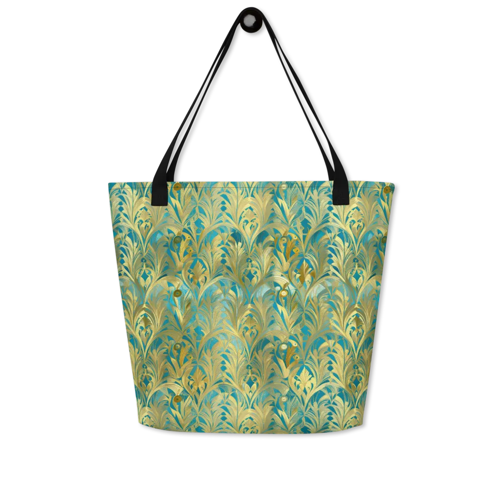 Turquoise Plumage on Large Tote Bag W/ Pocket — Front