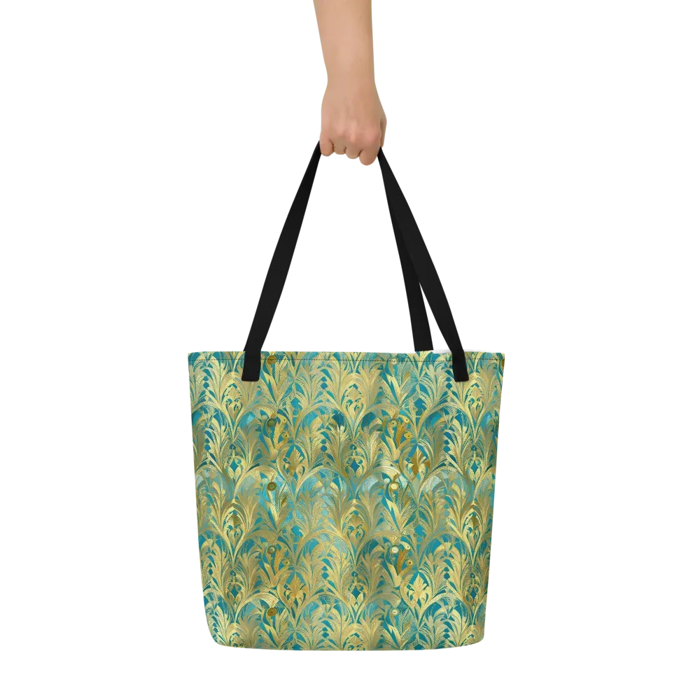 Turquoise Plumage on Large Tote Bag W/ Pocket — Front