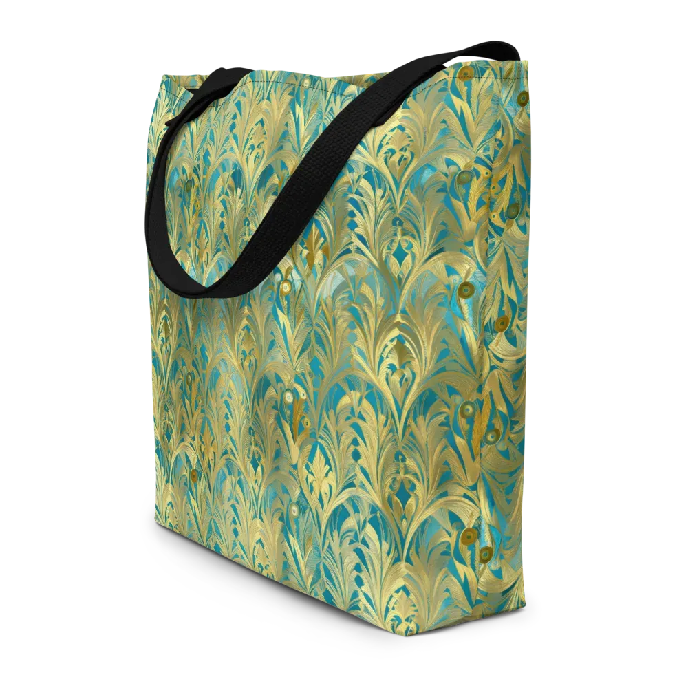 Turquoise Plumage on Large Tote Bag W/ Pocket — Front