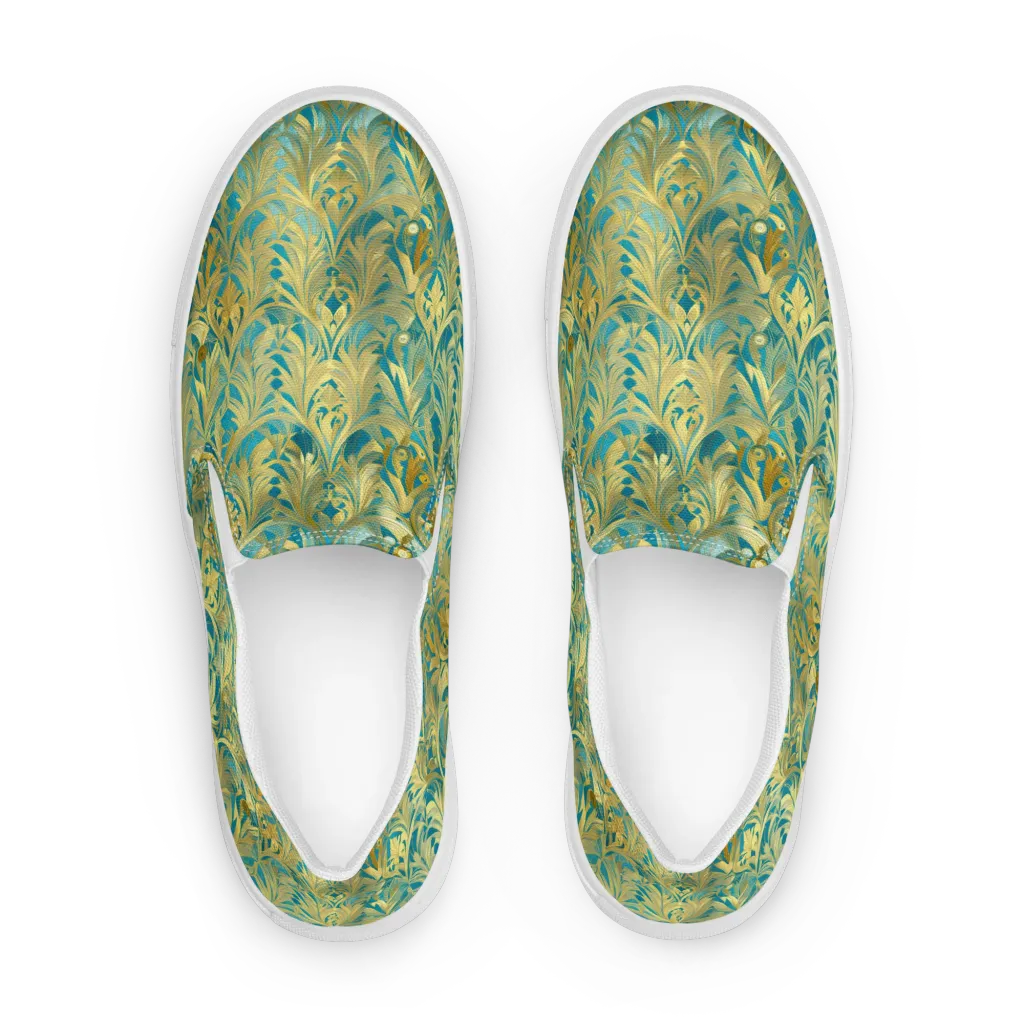 Turquoise Plumage on Women's Slip-On Canvas Shoes — Front