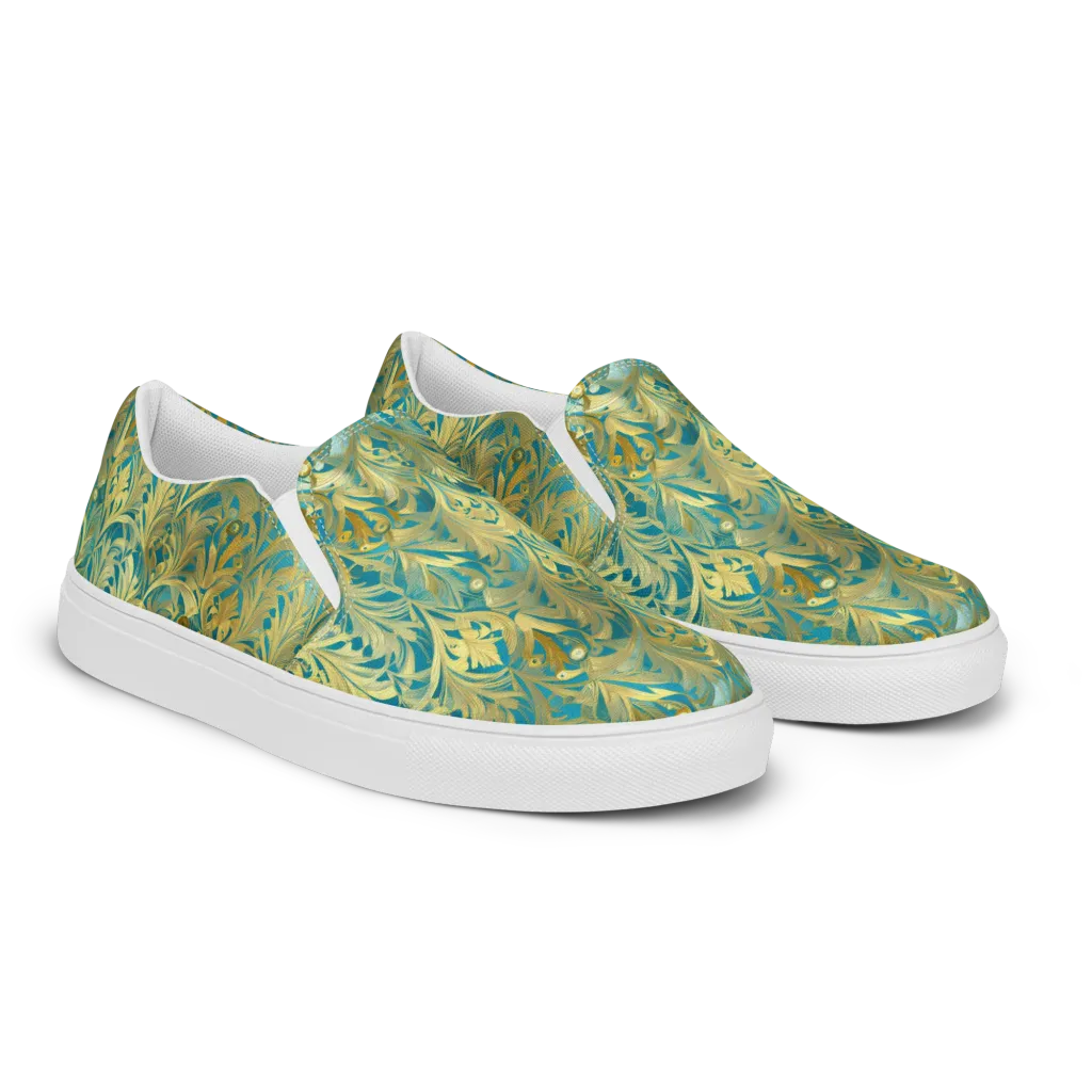 Turquoise Plumage on Women's Slip-On Canvas Shoes — Right Front