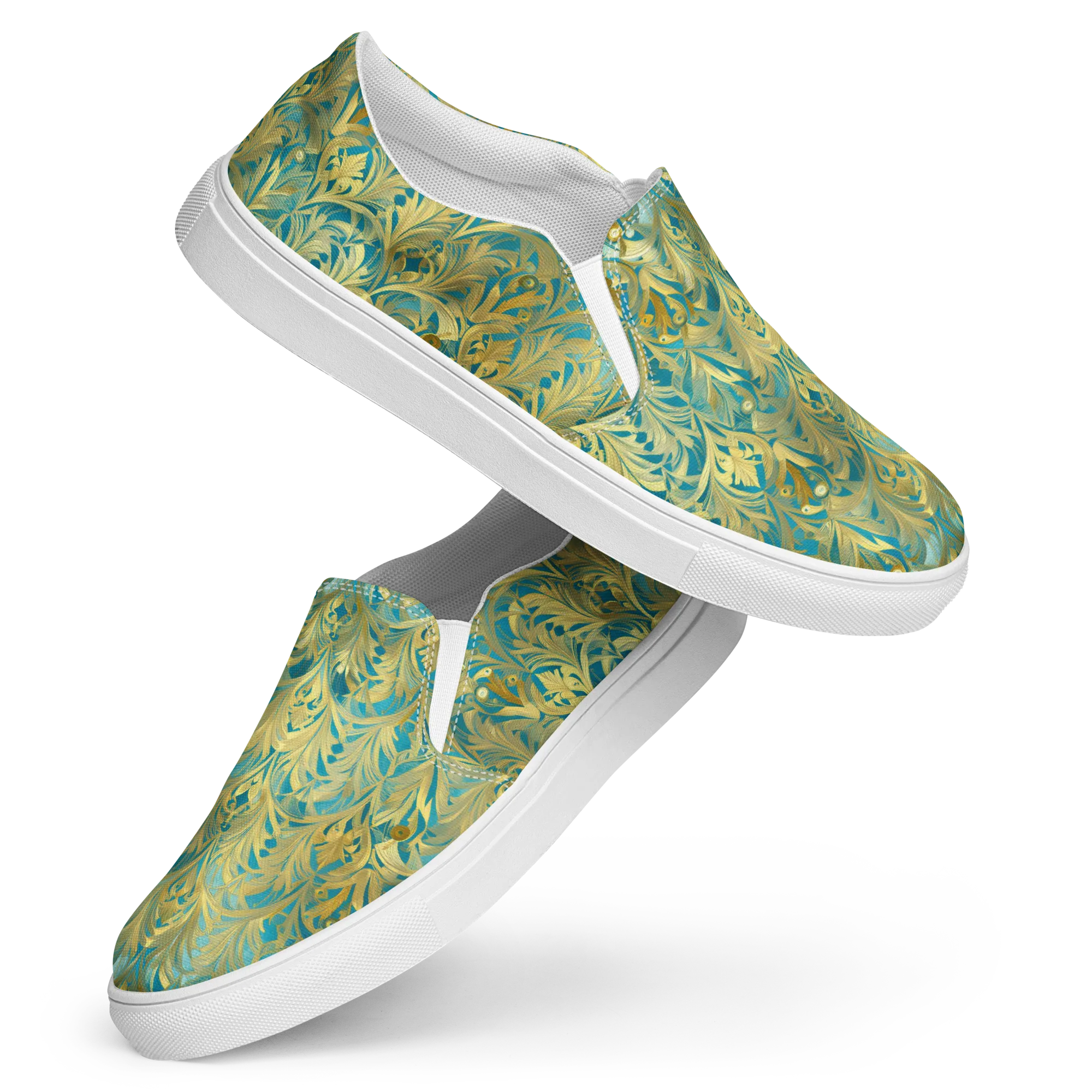 Turquoise Plumage on Women's Slip-On Canvas Shoes — Front