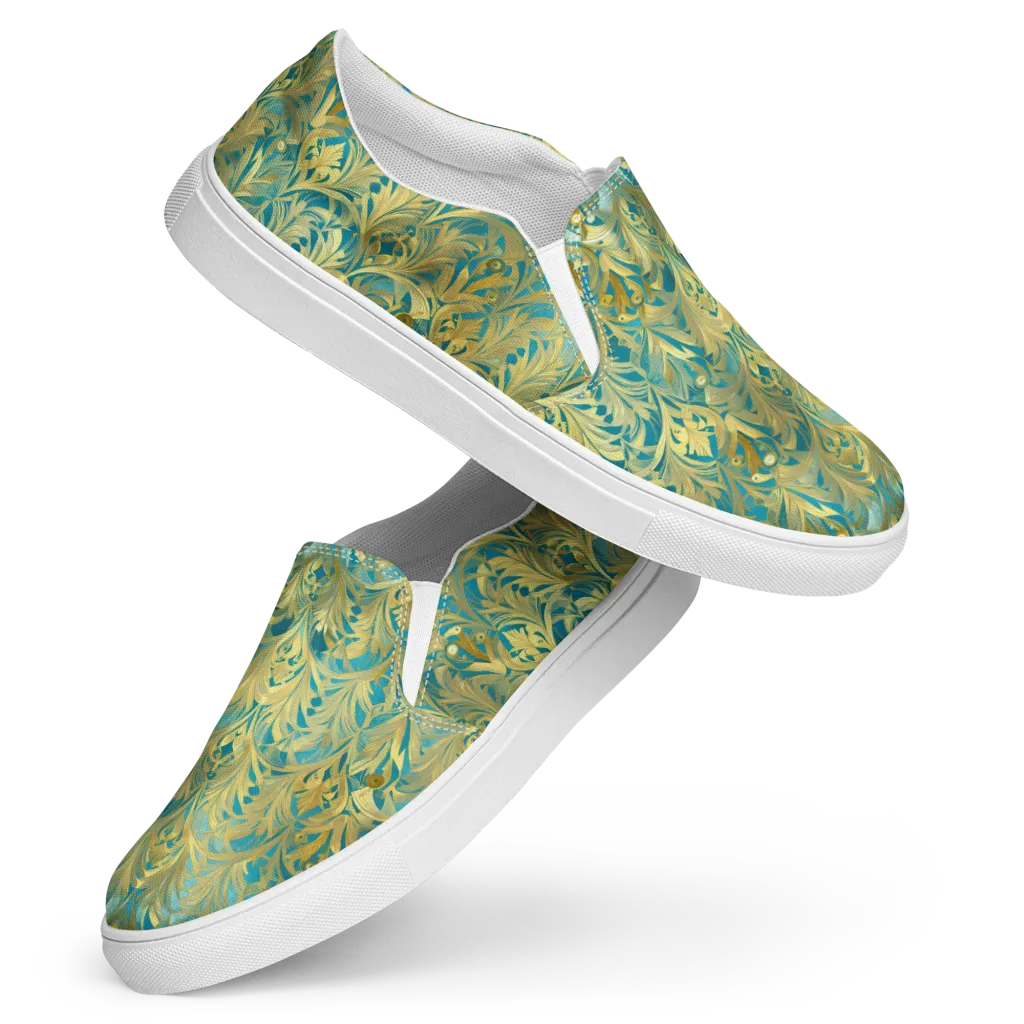 Turquoise Plumage on Women's Slip-On Canvas Shoes — Front