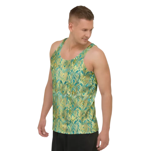 Turquoise Plumage on a Men's Tank Top
