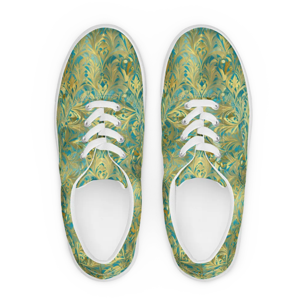 Turquoise Plumage on Men's Lace-Up Canvas Shoes — Front
