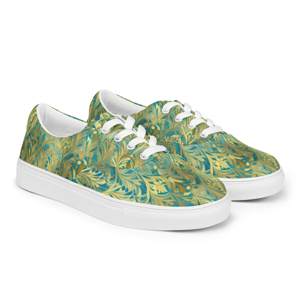 Turquoise Plumage on Men's Lace-Up Canvas Shoes — Right Front