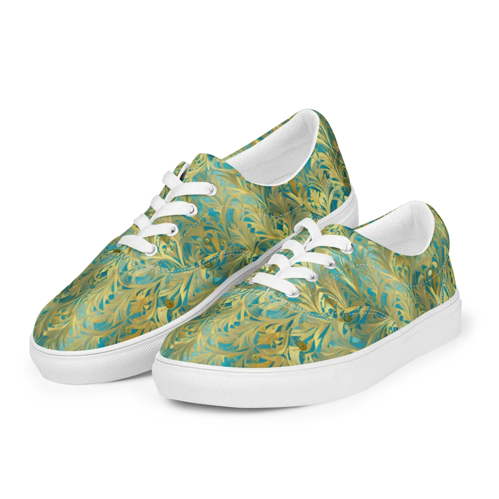 Turquoise Plumage on Men's Lace-Up Canvas Shoes — Left Front