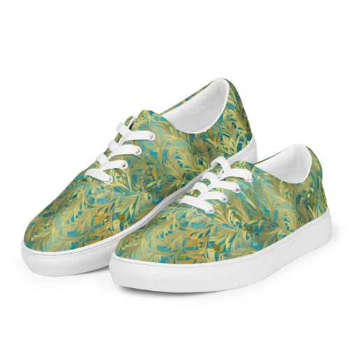 Turquoise Plumage on a Men's Lace-Up Canvas Shoes