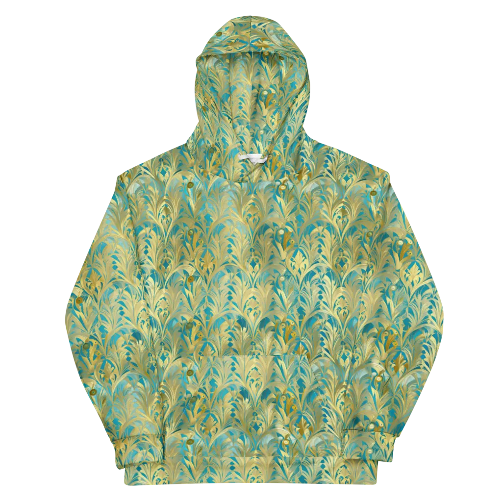 Turquoise Plumage on Cotton Hoodie — Front