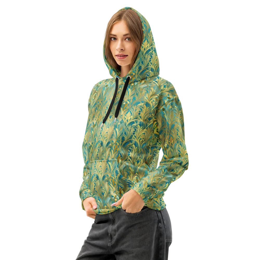 Turquoise Plumage on Cotton Hoodie — Left Front