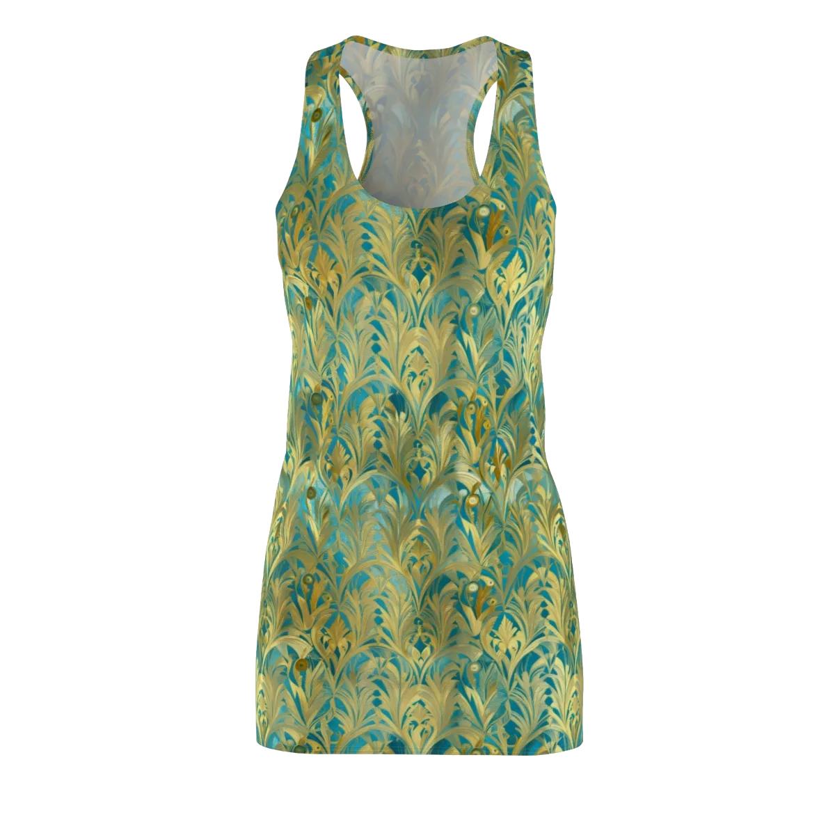Turquoise Plumage on Racerback Dress — Front