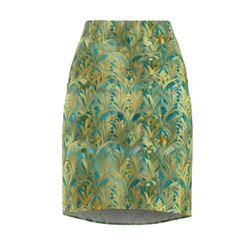 Turquoise Plumage on a Pencil Skirt