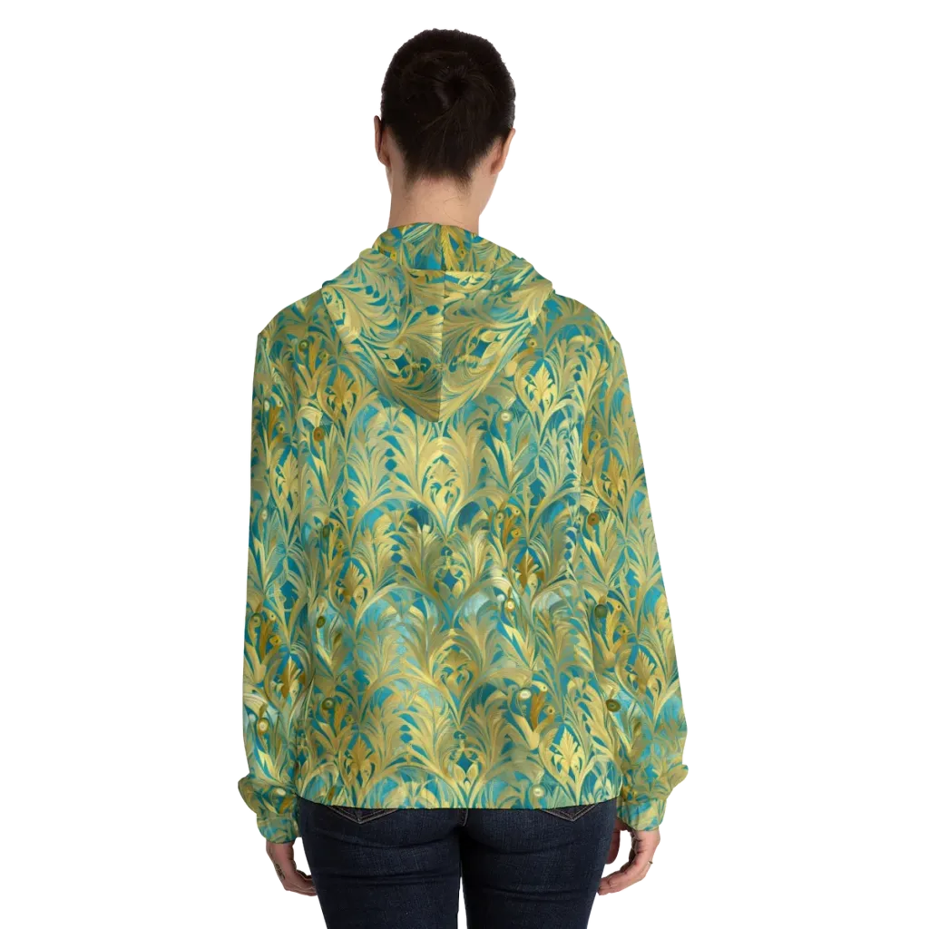 Turquoise Plumage on Women's Full-Zip Hoodie — Back On Person