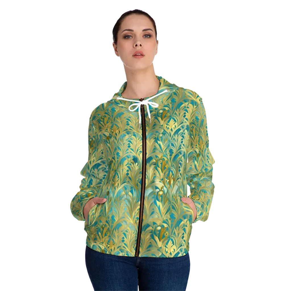 Turquoise Plumage on Women's Full-Zip Hoodie — Front On Person