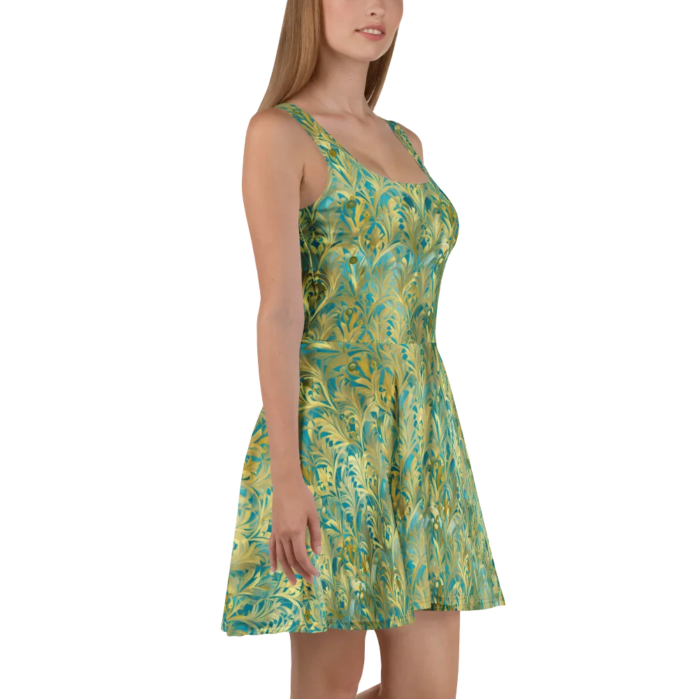 Turquoise Plumage on Skater Dress — Right