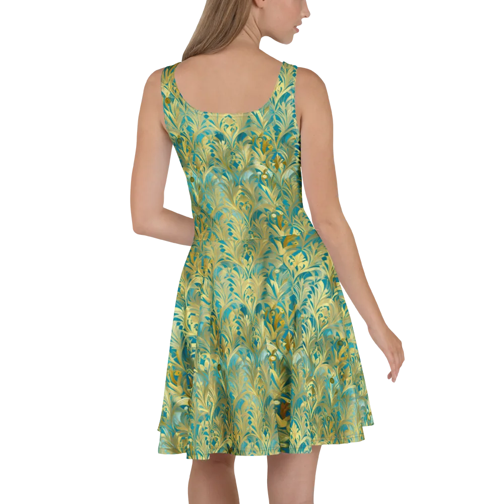 Turquoise Plumage on Skater Dress — Back