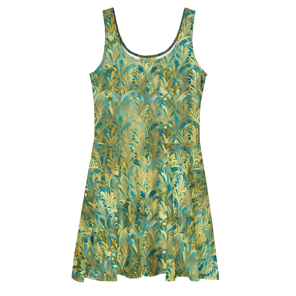 Turquoise Plumage on Skater Dress — Front