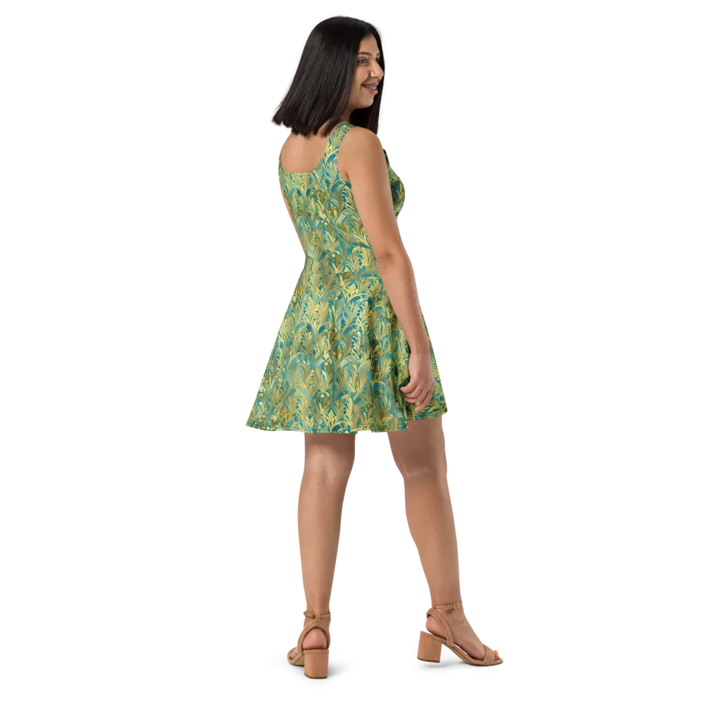 Turquoise Plumage on Skater Dress — Right