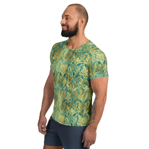 Turquoise Plumage on a Men's Athletic T-Shirt