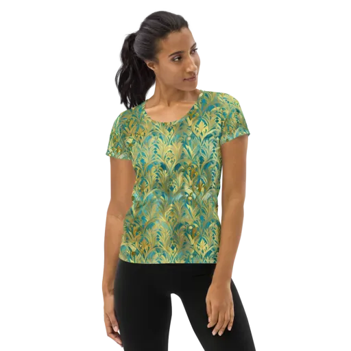 Turquoise Plumage on a Women's Athletic T-Shirt
