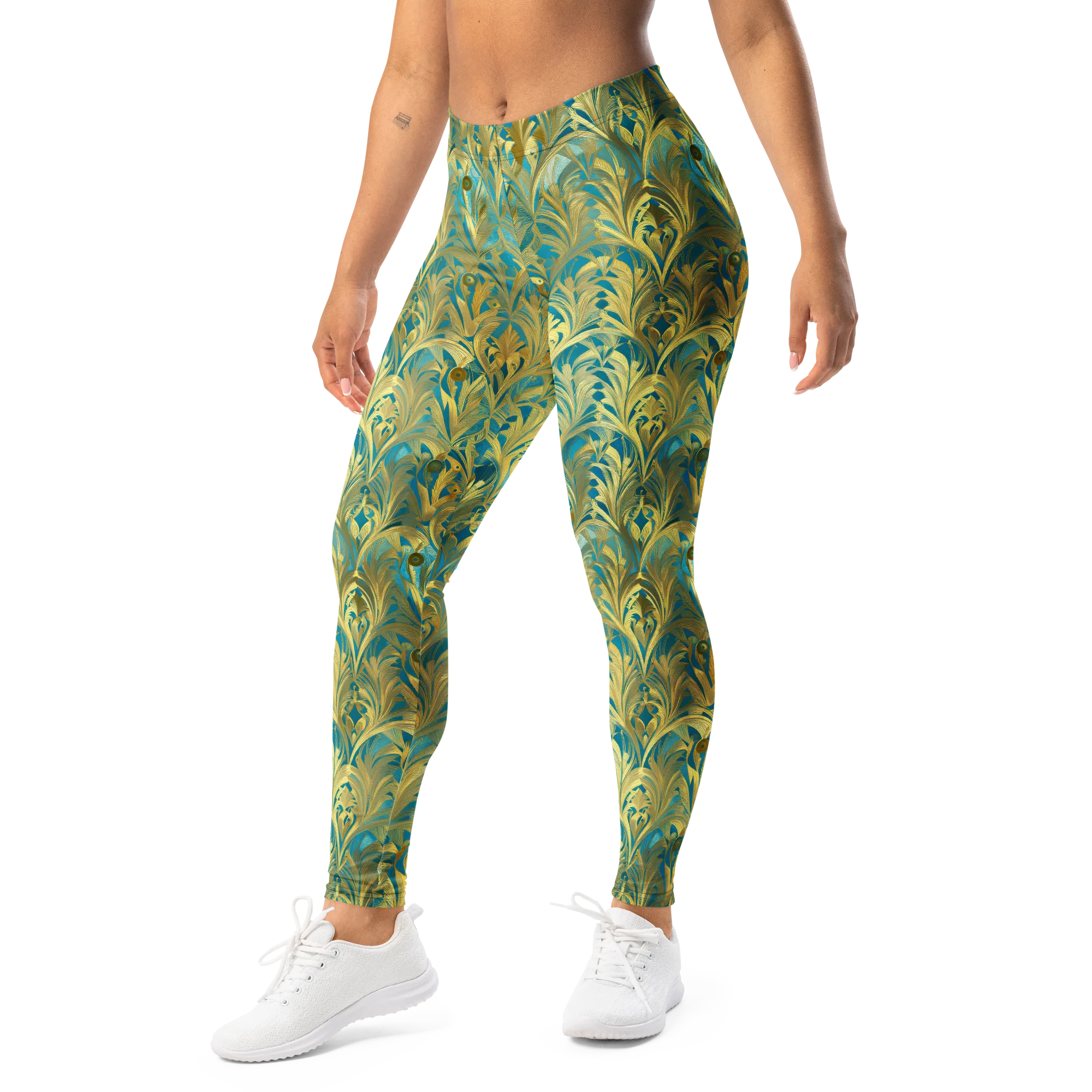 Turquoise Plumage on Leggings — Left Front