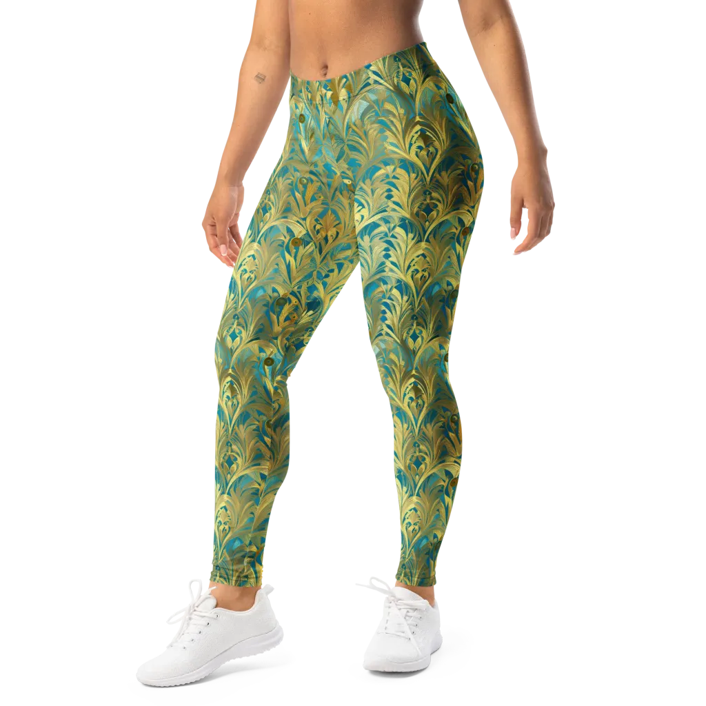 Turquoise Plumage on Leggings — Left Front