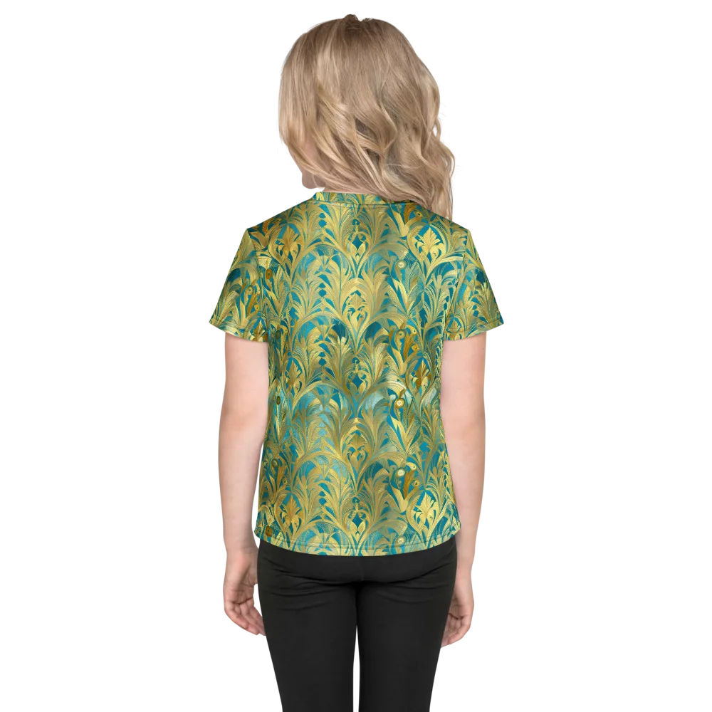 Turquoise Plumage on Kids Crew Neck T-Shirt — Back