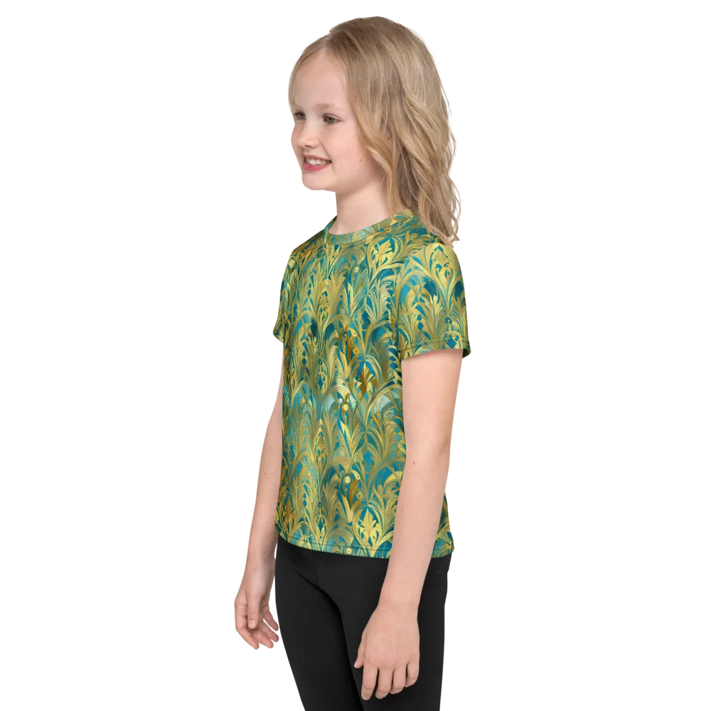 Turquoise Plumage on Kids Crew Neck T-Shirt — Left