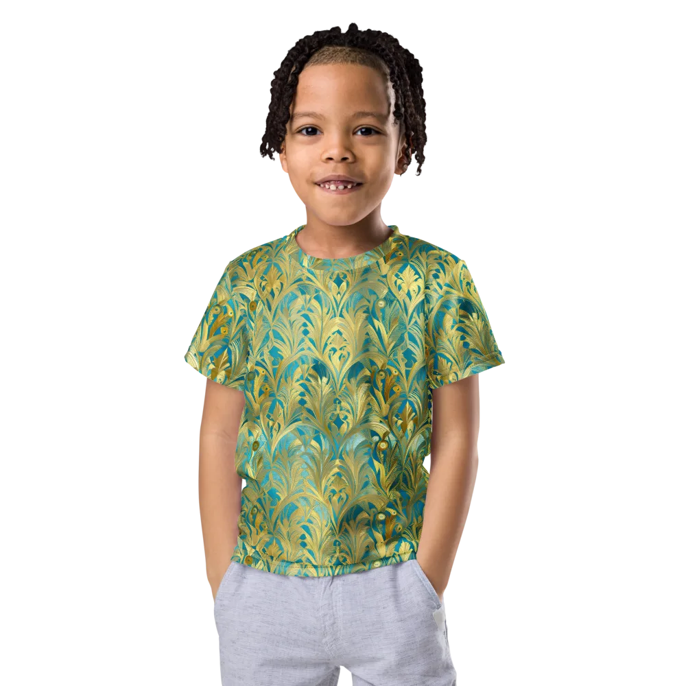 Turquoise Plumage on Kids Crew Neck T-Shirt — Front