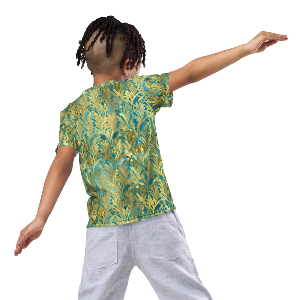 Turquoise Plumage on Kids Crew Neck T-Shirt — Back