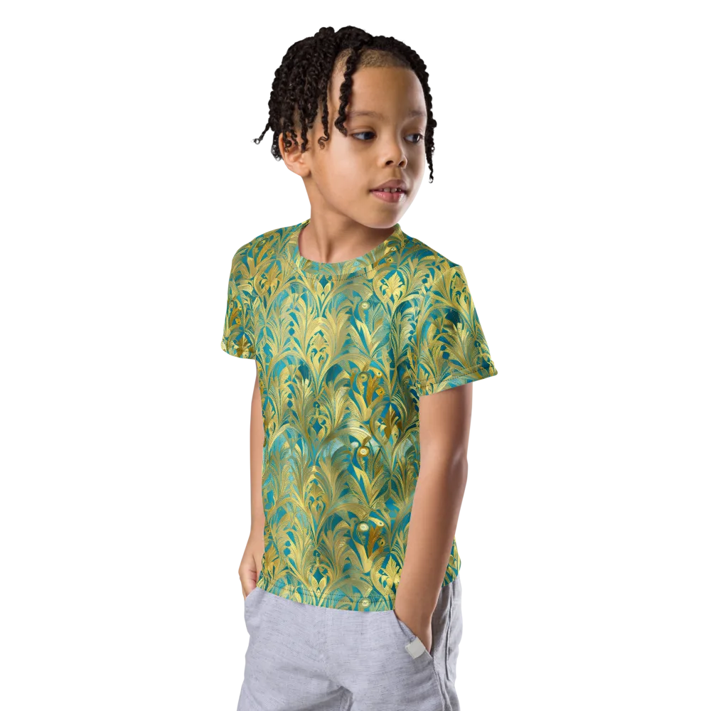 Turquoise Plumage on Kids Crew Neck T-Shirt — Left Front