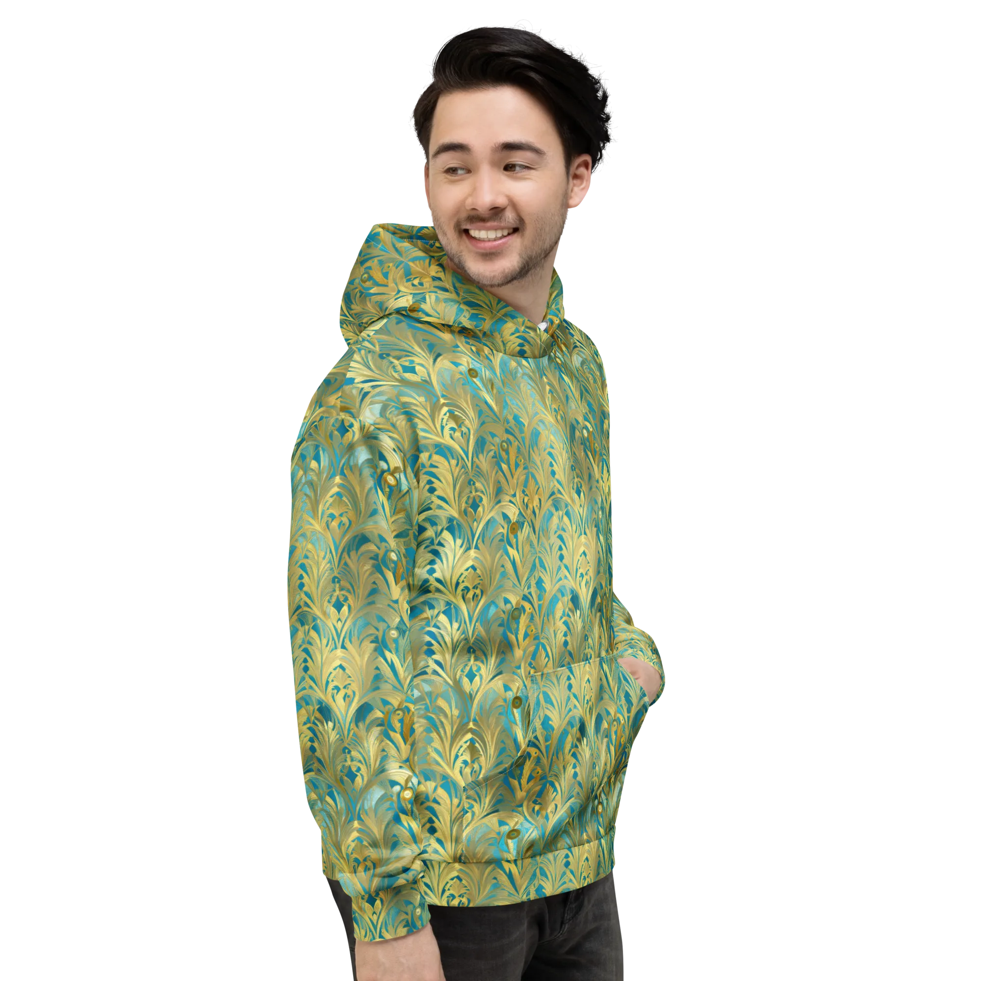 Turquoise Plumage on Hoodie — Right