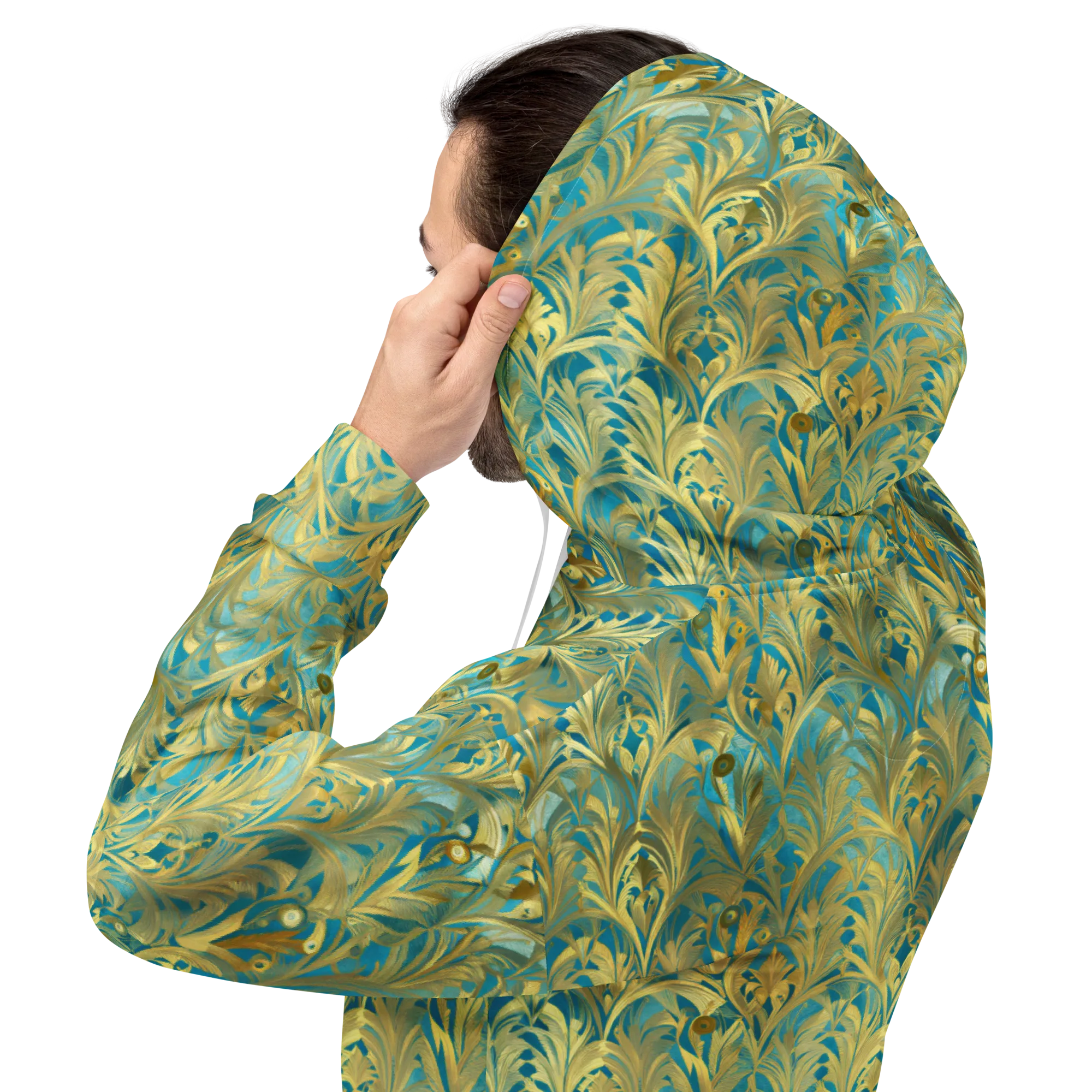 Turquoise Plumage on Hoodie — Back