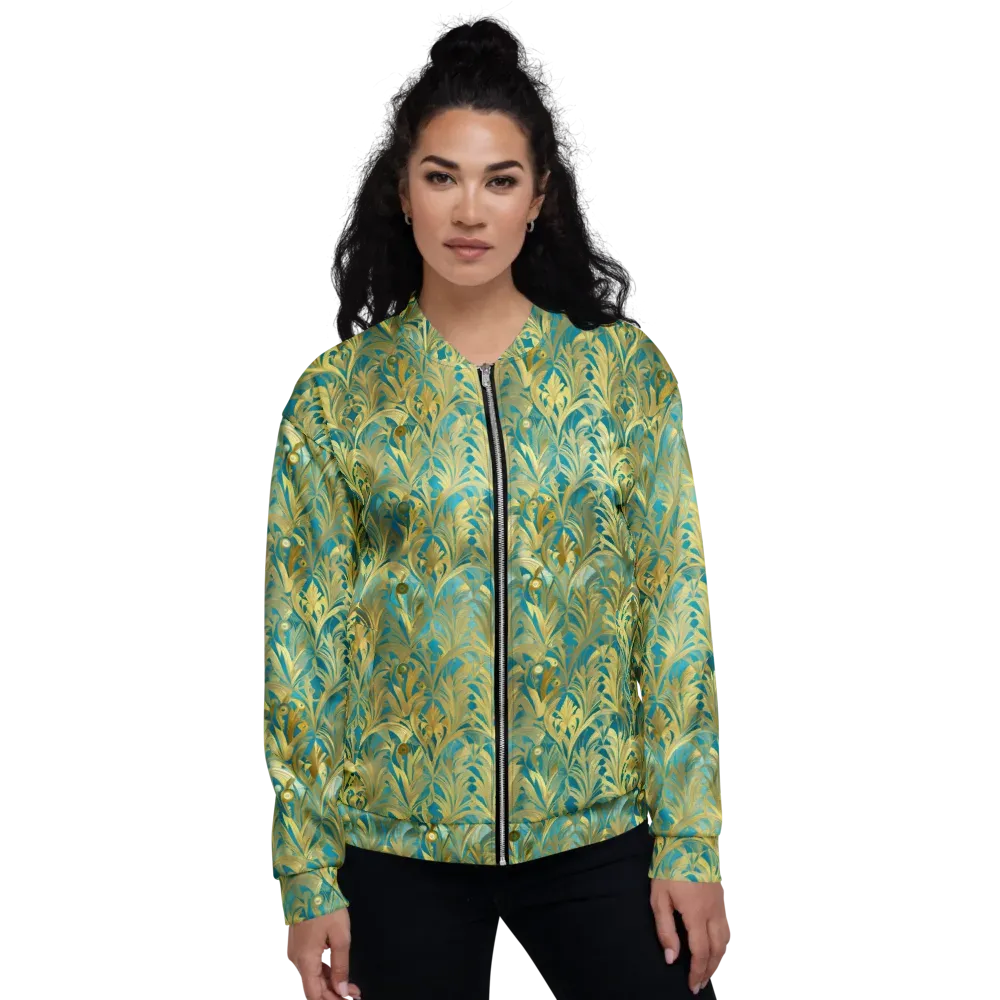 Turquoise Plumage on Bomber Jacket — Front