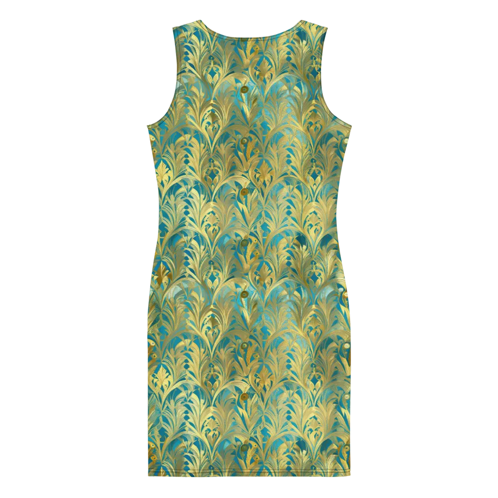 Turquoise Plumage on Bodycon Dress — Back