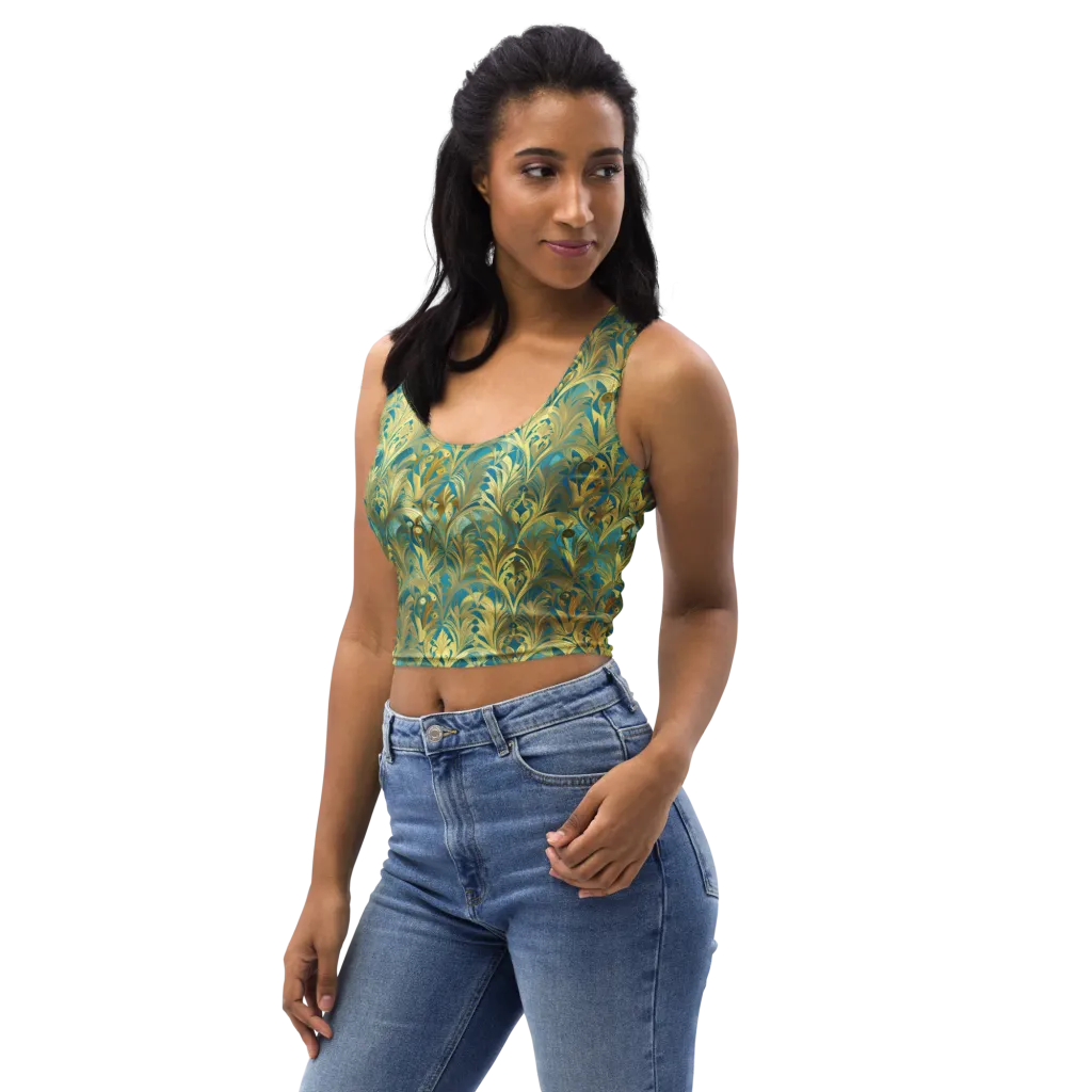 Turquoise Plumage on Crop Top — Left Front