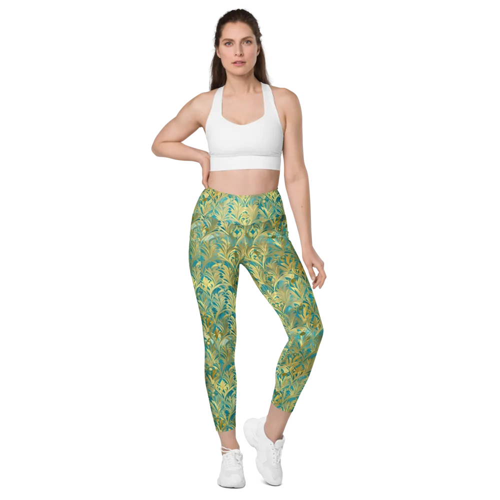 Turquoise Plumage on Leggings with Pockets — Front