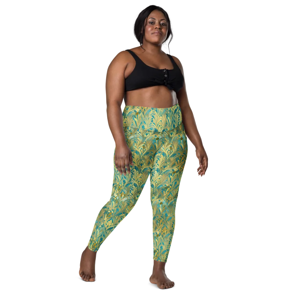 Turquoise Plumage on Leggings with Pockets — Front